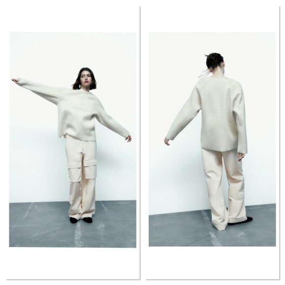 Zara Round Neck Long Sleeve Oversized Bouclé Sweatshirt Sz:S - Picture 3 of 10